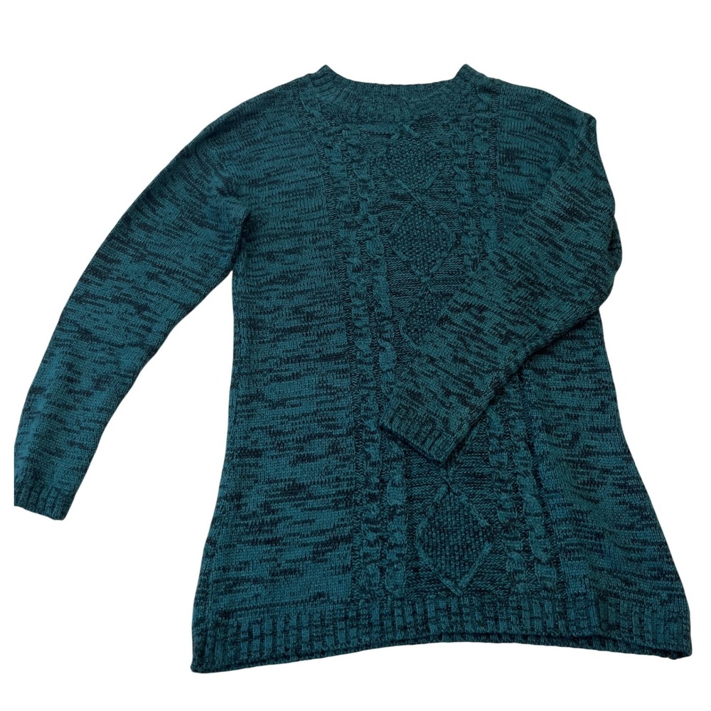 Effeci Teal Black Marled Cable‎ Knit Tunic Sweater Women's Size M